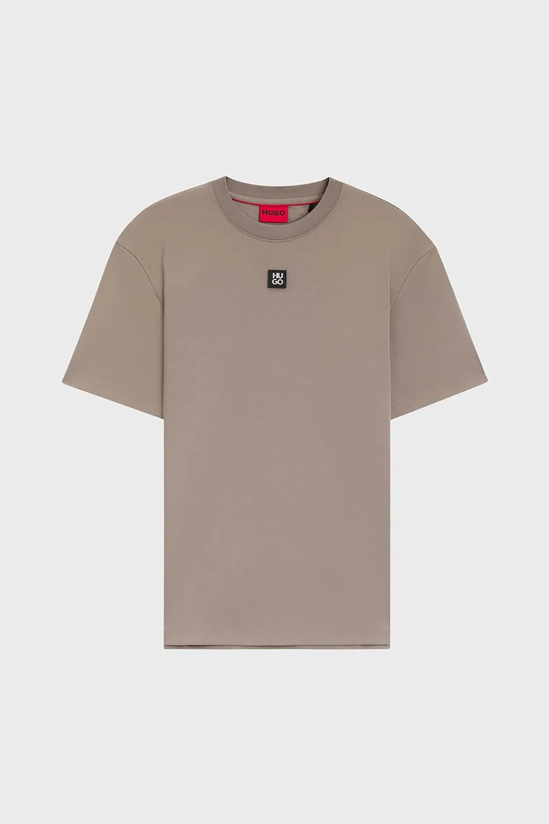 Hugo Boss ανδρικό βαμβακερό T-shirt μονόχρωμο με ανάγλυφο logo patch "Dalile" - 50505201 Γκρι