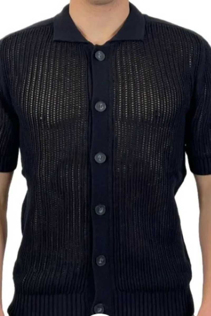SEINSE Ανδρικό Polo Cardigan - Μαύρο-ME2984SS-BLACK