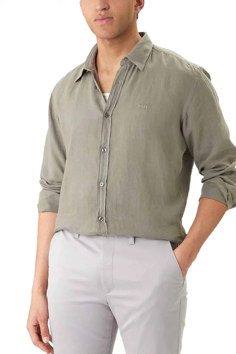 BOSS CASUAL ΠΟΥΚΑΜΙΣΟ ΛΙΝΟ REGULAR FIT RELEGNT _6_M ΧΑΚΙ