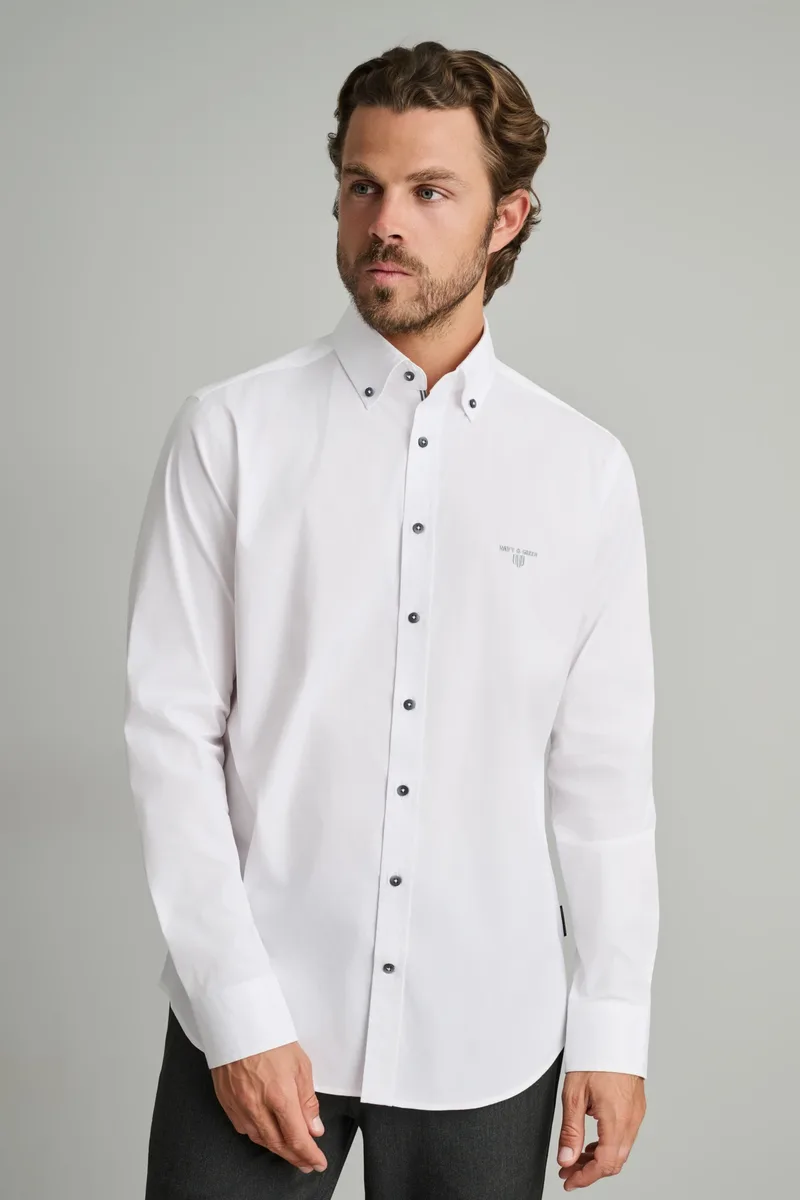 Navy & Green Ανδρικό Πουκάμισο Μακρυμάνικο 24NG.SD61/1B.8 Bright White