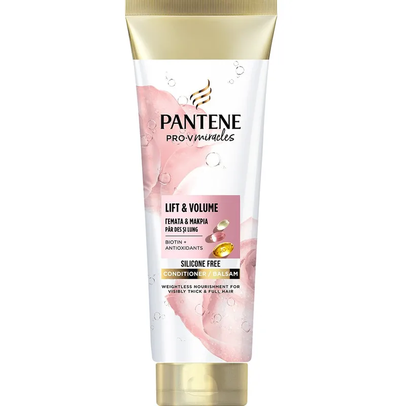 Pantene Pro-V Miracles Biotin & Antioxidants Lift & Volume Hair Conditioner Μαλακτική Κρέμα Χωρίς Σιλικόνη με Βιοτίνη & Ροδόνερο για πιο Πυκνά & Πλούσια Μαλλιά 160ml