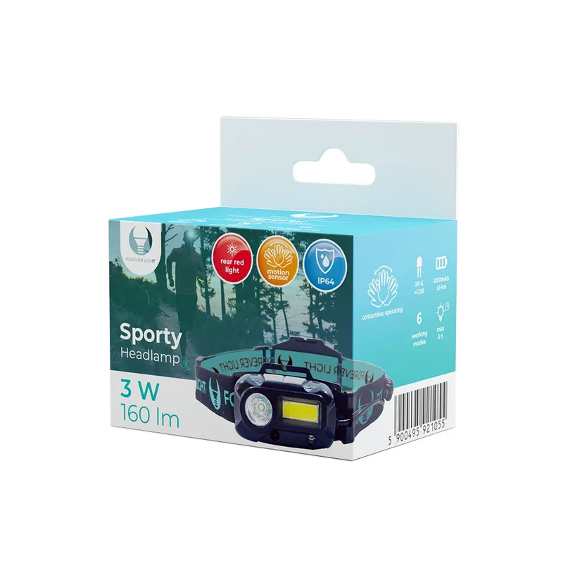 Επαναφορτιζόμενος Φακός Κεφαλής Forever Light LED Sporty XP-E COB 3W 160 Lumens Μαύρος