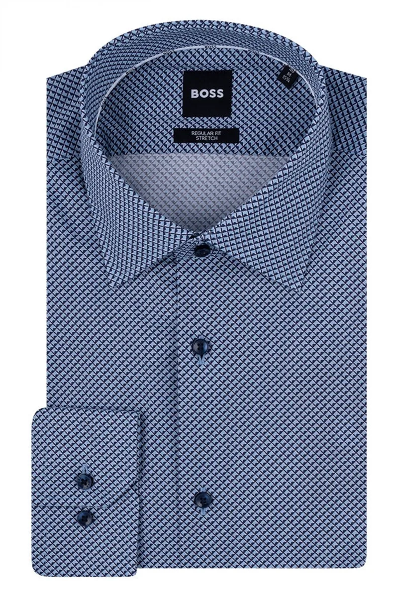 BOSS ΠΟΥΚΑΜΙΣΟ REGULAR FIT STRETCH ΜΙΚΡΟΣΧΕΔΙΟ H-JOE-KENT-C1-214 ΜΠΛΕ