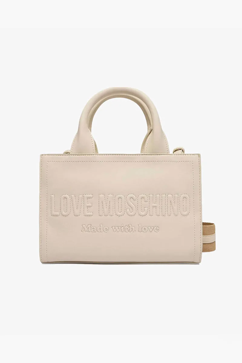 Love Moschino γυναικεία τσάντα χειρός με ανάγλυφο λογότυπο - JC4044PP1OLE0 Εκρού