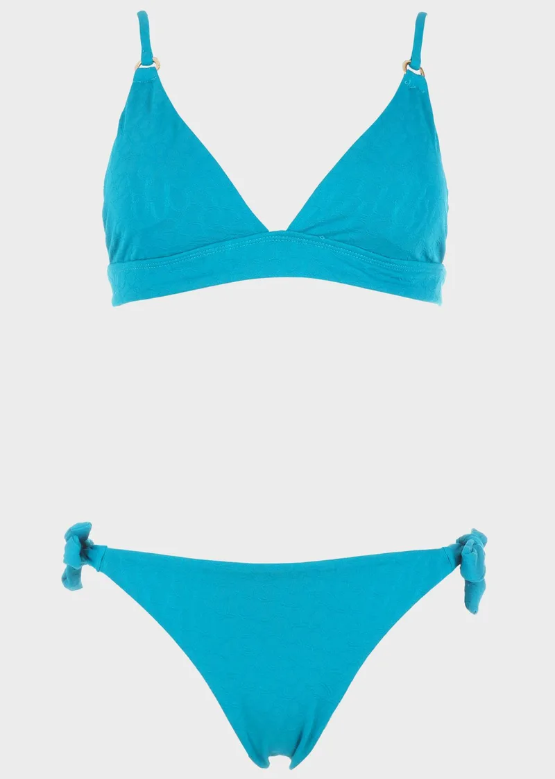 Σετ μαγιό bikini ανάγλυφα σχέδια slip δετό.Καλύπτει B Cup ΠΕΤΡΟΛ