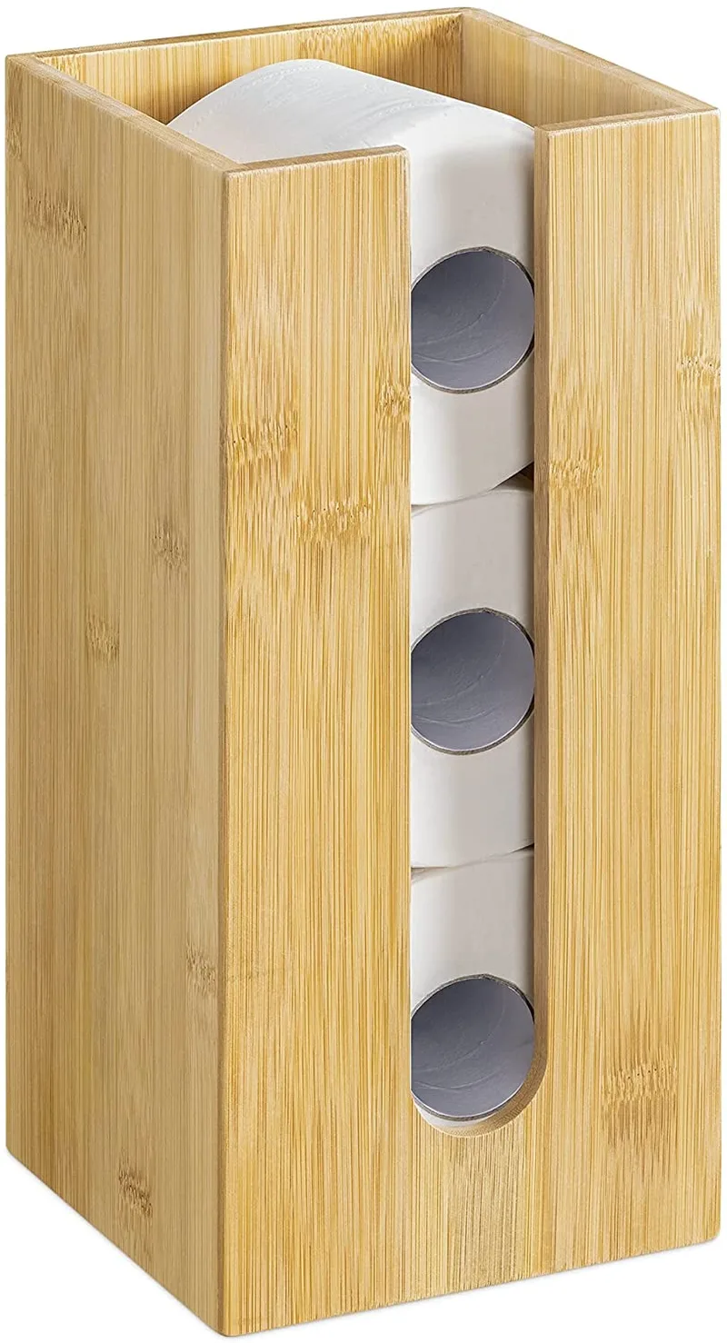 Navaris Bamboo Toilet Paper Roll Holder - Χαρτοθήκη Δαπέδου από Μπαμπού - 15 x 15 x 33 cm - Μπεζ (54643.01)