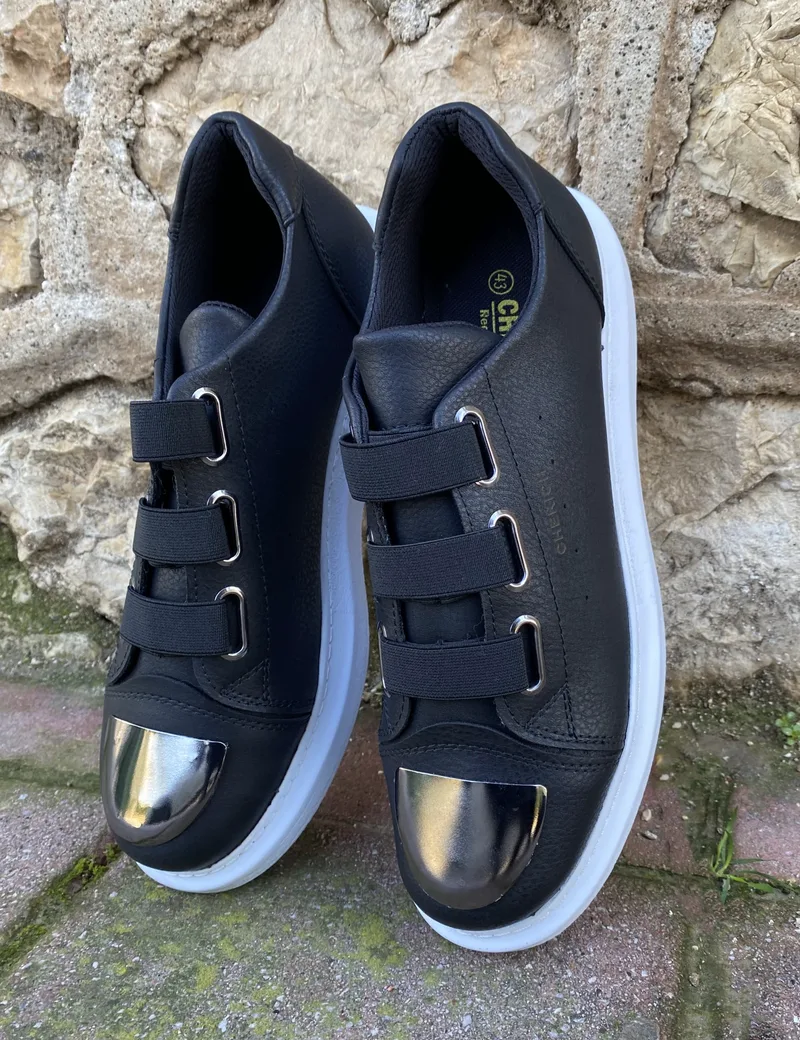 Ανδρικά ασπρόμαυρα Casual Sneakers δερματίνη με καθρέφτη CH251