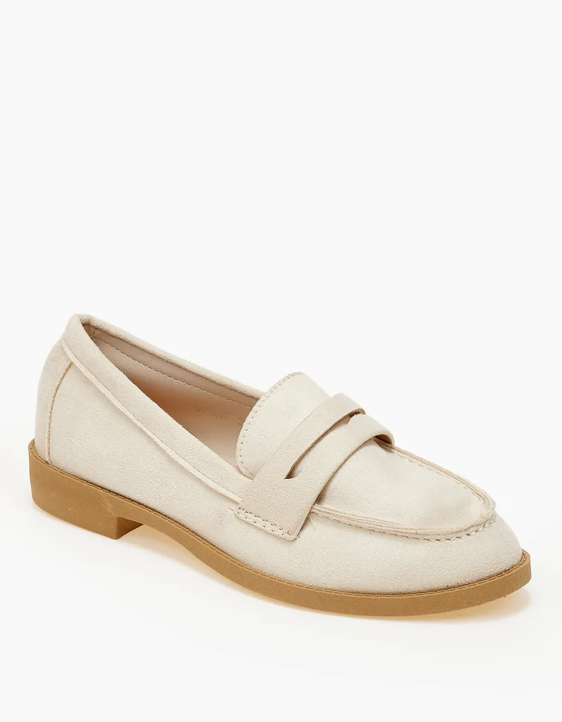 Γυναικεία χαμηλά loafers με suede υφή - Μπεζ