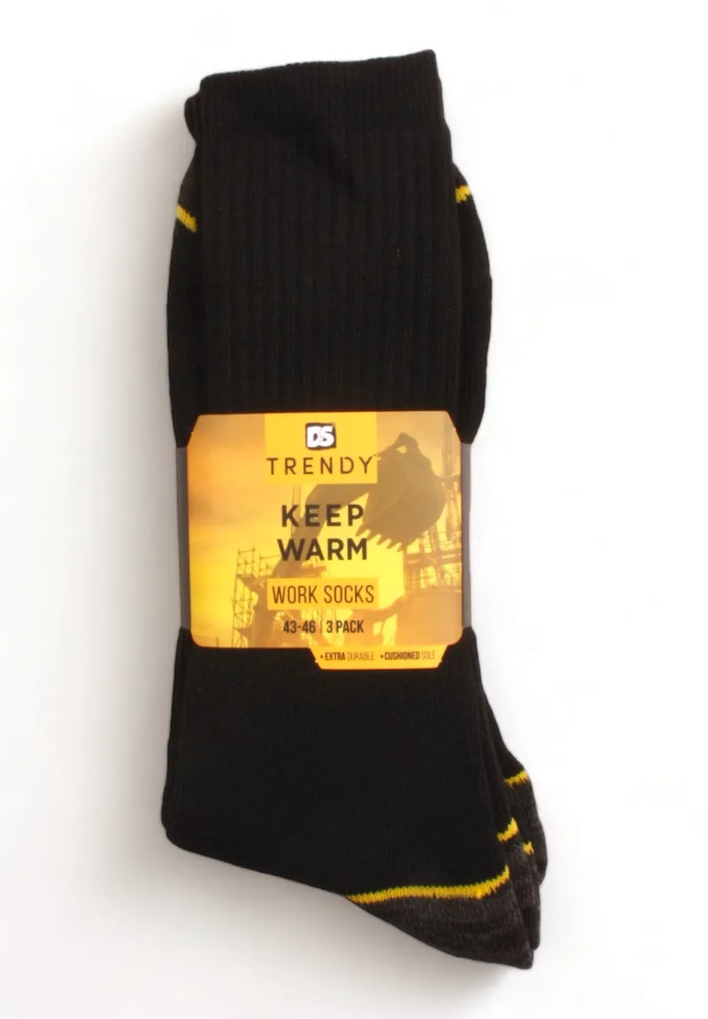 Κάλτσα ανδρική βαμβακερή Work Socks Trendy σε οικονομικη συσκευασία τριών τεμαχίων BM412-Μαύρο