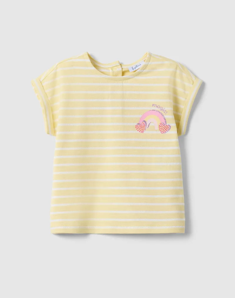 OVS STRIPED TSH + GLITTER PR 2576646-WHITE/YELLOW Yellow
