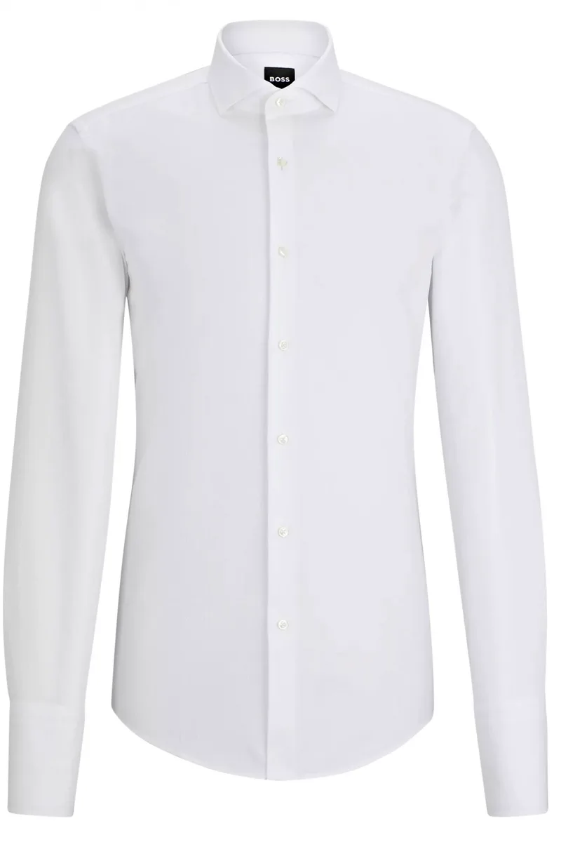 BOSS ΠΟΥΚΑΜΙΣΟ ΜΙΚΡΟΣΧΕΔΙΟ ΜΑΝΙΚΕΤΟΚΟΥΜΠΟ SLIM FIT H-HANK-SPREAD-DC-214 ΛΕΥΚΟ