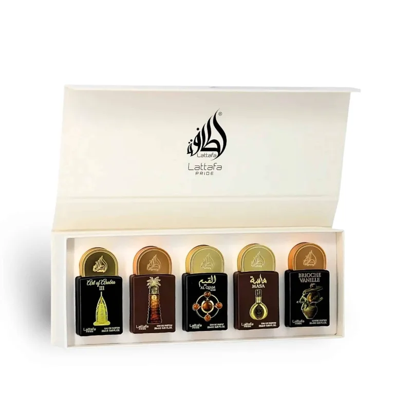 Lattafa Pride Gift Set Collection No.4 Eau De Parfum (Art of Arabia III 20ml, Ajwaa 20ml, Al Qiam Χρυσό 20ml, Masa 20ml & Brioche Vanille 20ml)