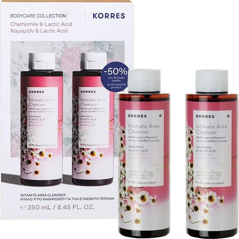 Korres Promo Intimate Area Cleanser Απαλό Καθαριστικό για την Ευαίσθητη Περιοχή με Χαμομήλι & Γαλακτικό Οξύ 500ml (2x250ml)