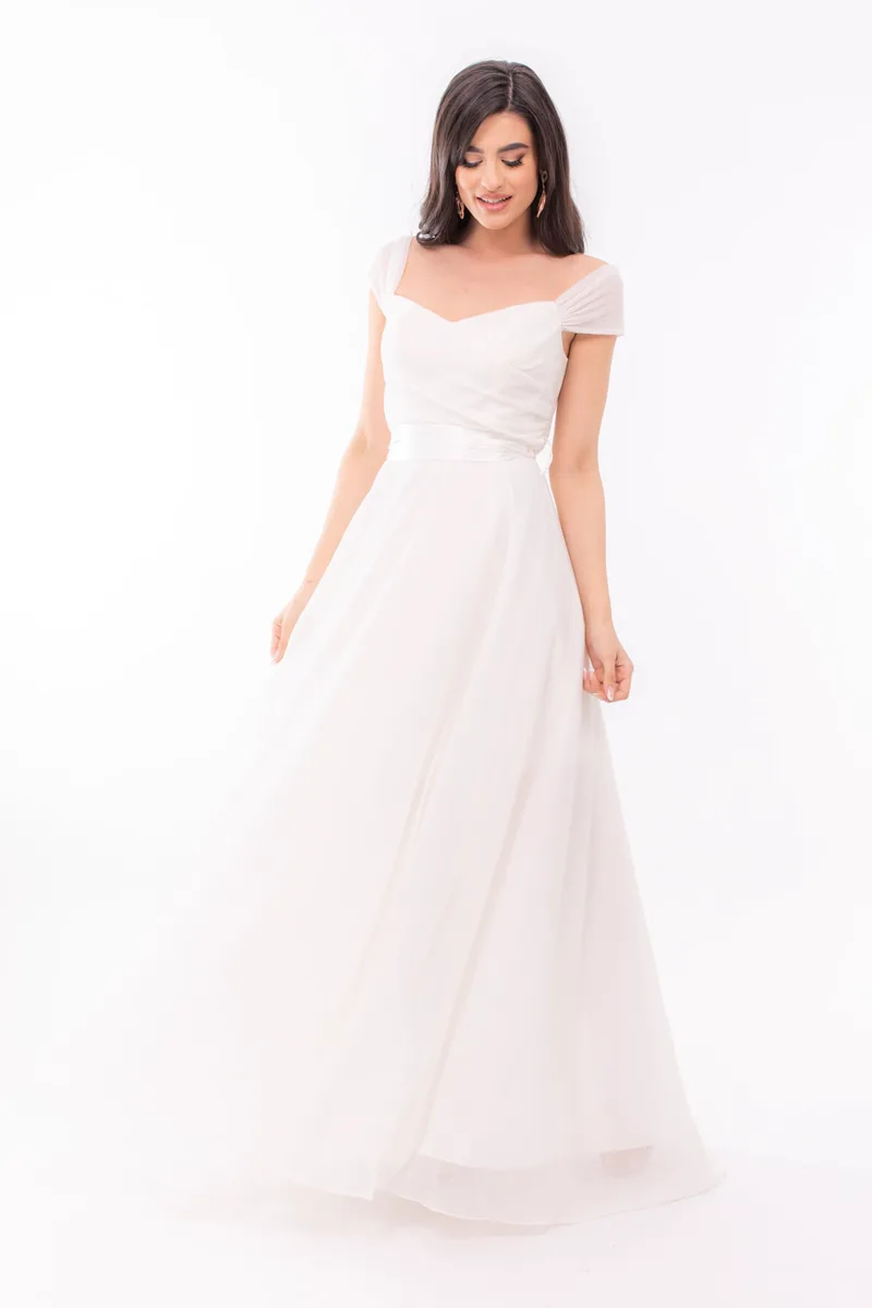 ΦΟΡΕΜΑ BRIDAL ΜΕ ΜΑΝΙΚΑΚΙ ΚΑΙ ΖΩΝΗ ΛΕΥΚΟ ΛΕΥΚΟ