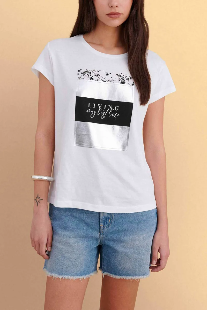 Attrativo γυναικείο T-shirt με print - 9923694 Λευκό