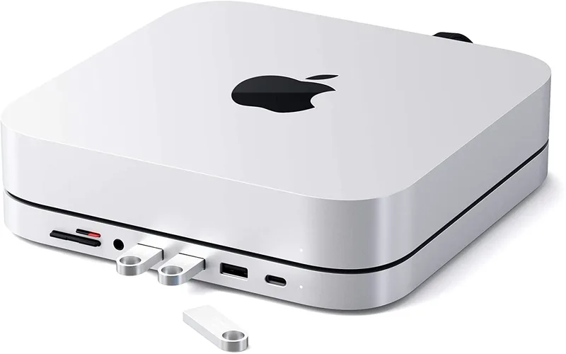 Satechi Stand Hub Βάση Αλουμινίου για Mac Mini 2023 / M1 2020 / 2018 / Mac Studio 2023 / 2022 - Με Θύρες 1 x Type-C / 3 x USB-A / 1 x 3.5mm Jack / 1 x SD & Micro SD - Silver (ST-ABHFS)