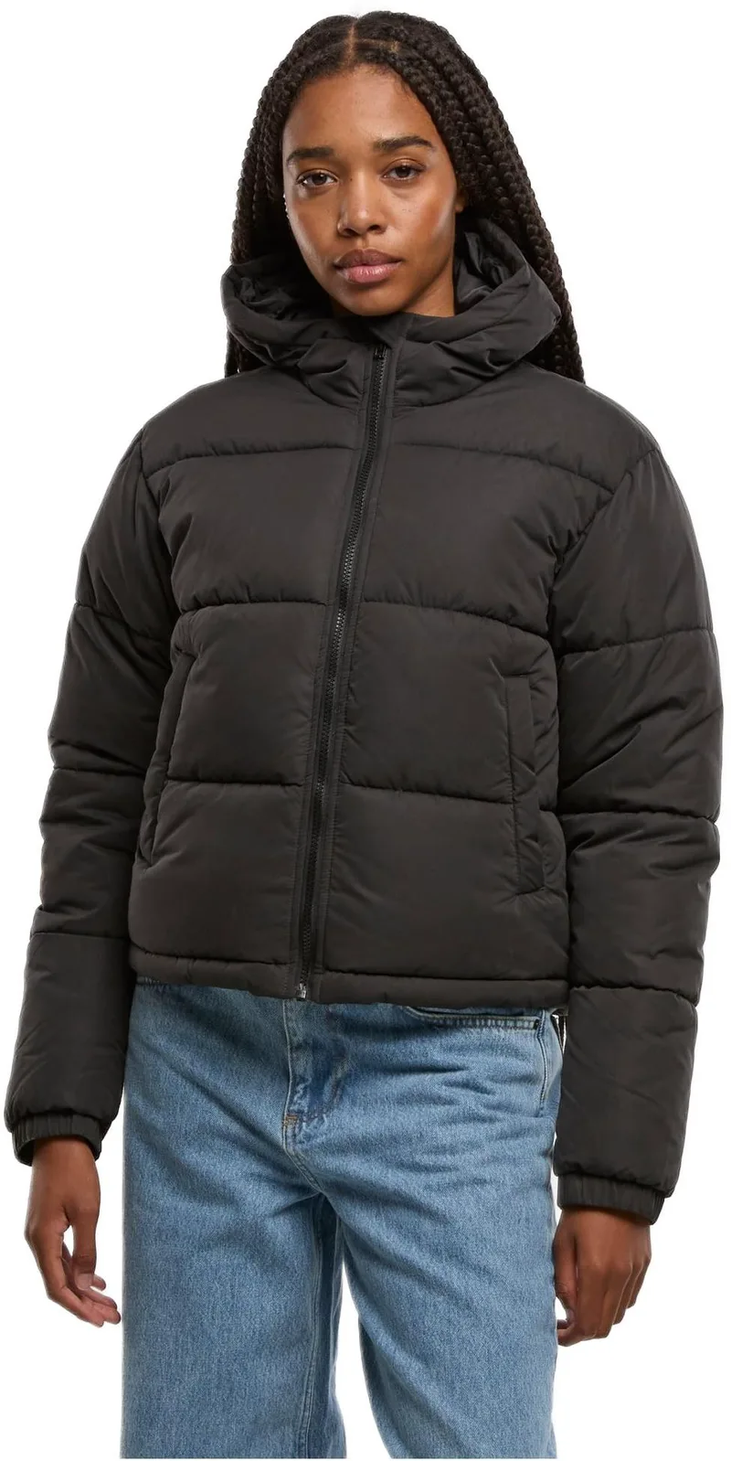 Ladies Peached Puffer Jacket With Hood Urban Classics TB7587-00007 black