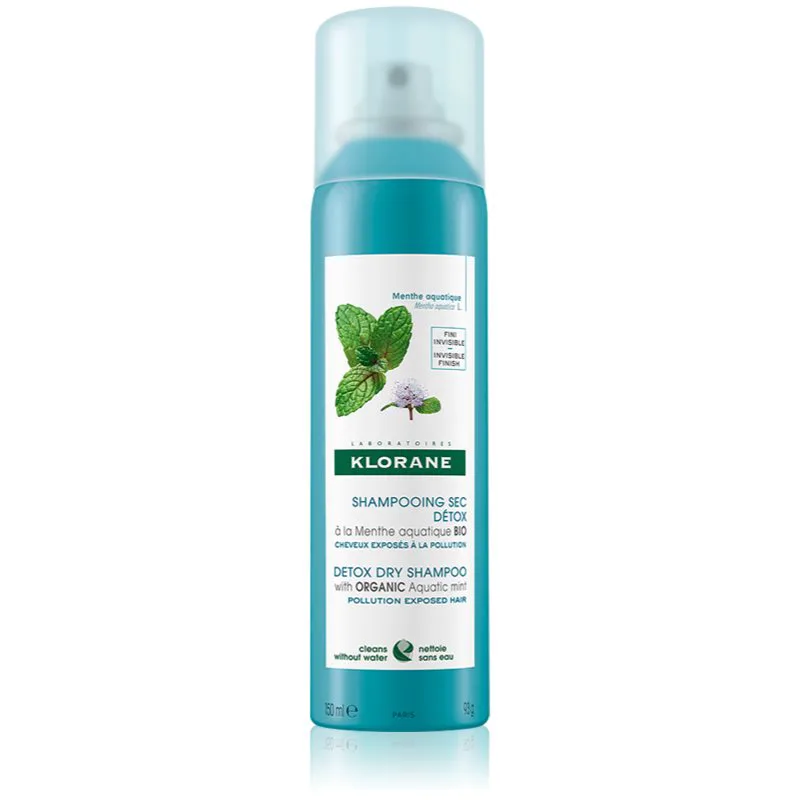 Klorane Organic Mint ξηρό σαμπουάν για μαλλιά που εκτίθενται σε μολυσμένη ατμόσφαιρα 150 ml