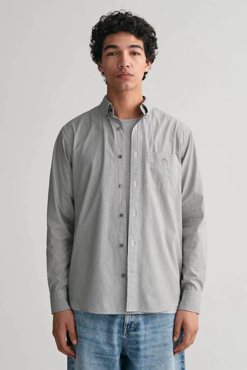 Gant ανδρικό πουκάμισο button down με ψιλό ριγέ σχέδιο και τσέπη με κεντημένο λογότυπο Regular Fit - 3000140 Μαύρο