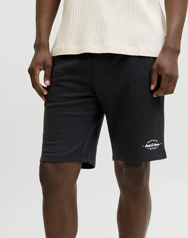 JACK&JONES JPSTGORDON BRANDON SWEAT SHORTS MID 12292136-BLACK Black