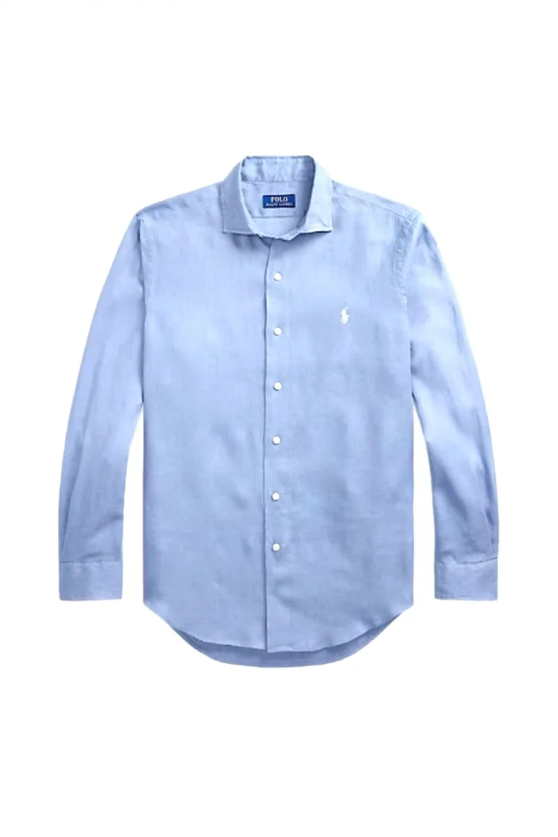 RALPH LAUREN ΠΟΥΚΑΜΙΣΟ BUTTON DOWN ΛΙΝΟ CUSTOM FIT ΣΙΕΛ