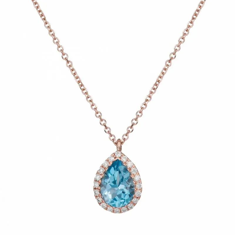 Κολιέ ροζ gold Κ18 ροζέτα δάκρυ με swiss blue topaz 033900 033900 Χρυσός 18 Καράτια