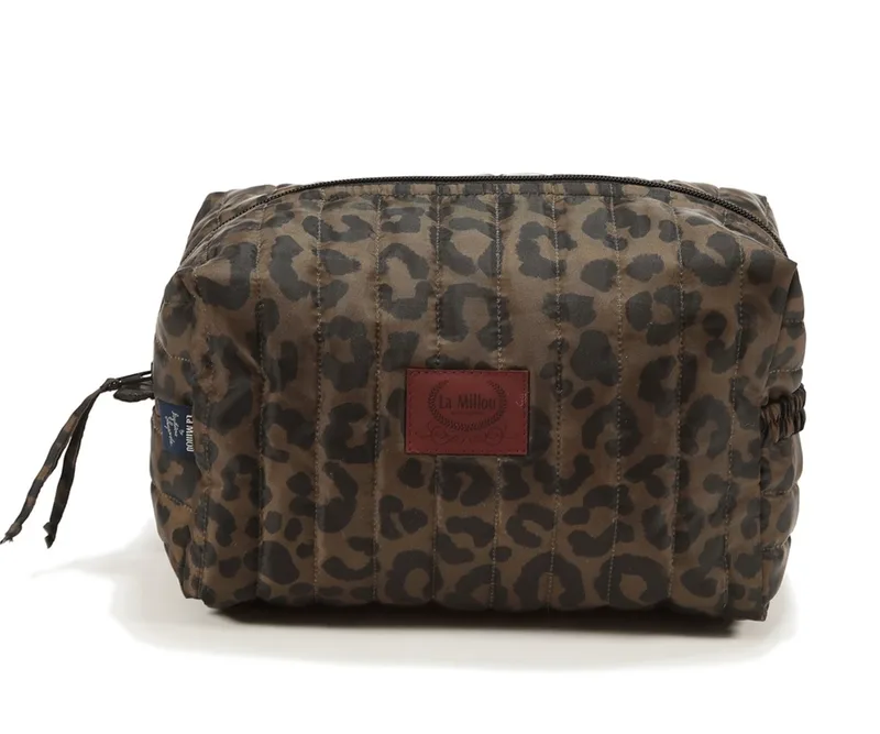 Mollet Nylon Quilted Cosmetic Bag - Leopard Choco