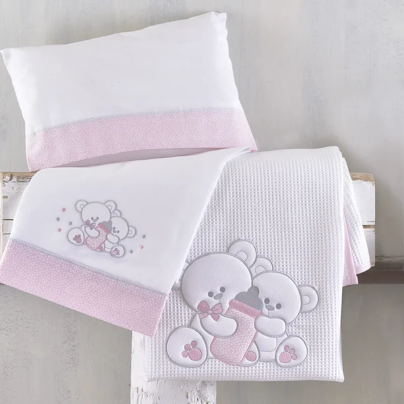 Σετ Σεντόνια Κούνιας 3 Τεμαχίων Rythmos Cuddles Ροζ 100x160
