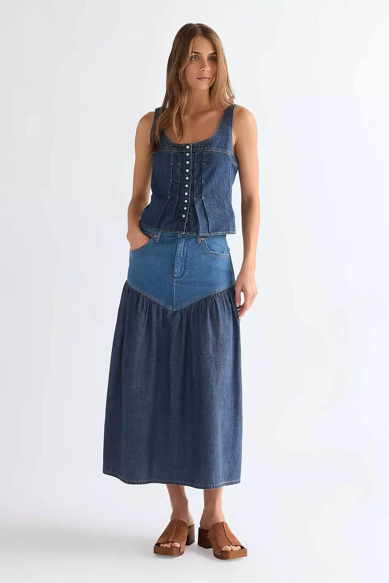 Wrangler® γυναικεία denim midi φούστα Regular Fit "Basque" - 112378222 Denim Blue