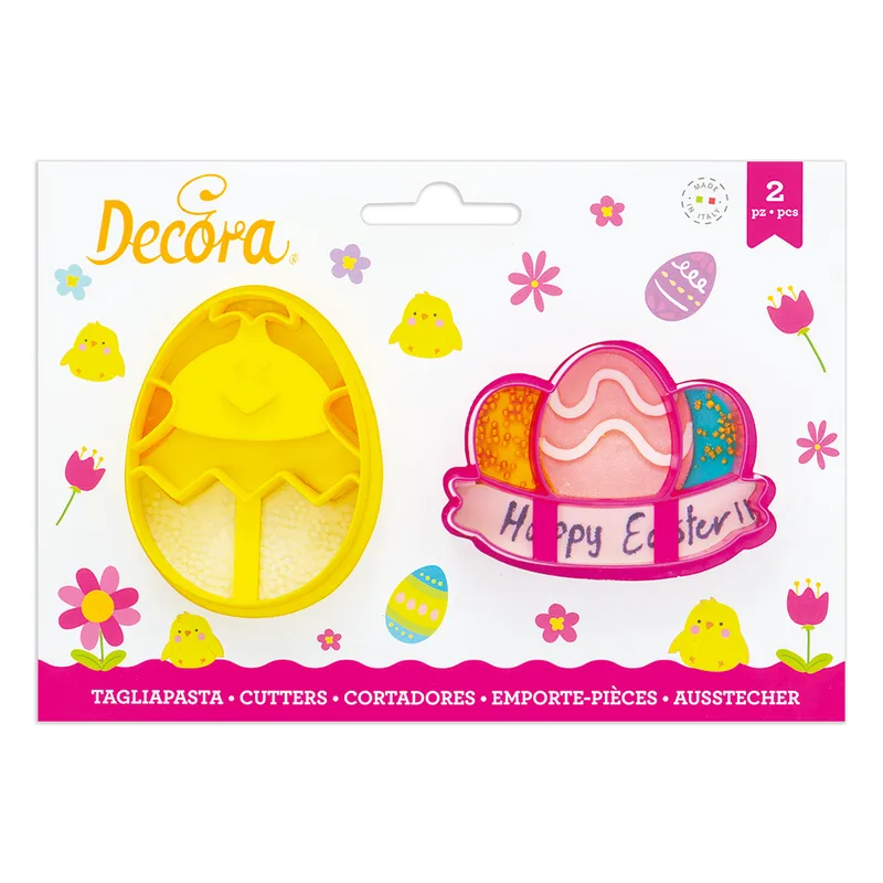 CHICK AND EGG WITH FESTOON PLASTIC COOKIE CUTTERS SET OF 2