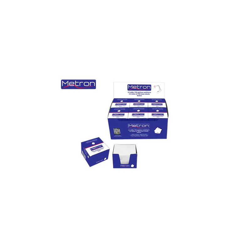 Χαρτάκια Σημειώσεων Κύβος Λευκός 750Φ Metron 90x90mm σε Χάρτινη Θήκη