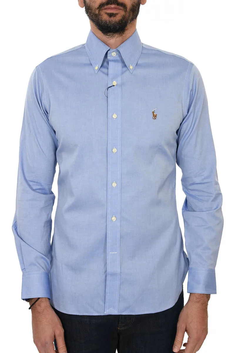 RALPH LAUREN ΠΟΥΚΑΜΙΣΟ BUTTON DOWN PINPOINT OXFORD CUSTOM FIT STRETCH ΣΙΕΛ