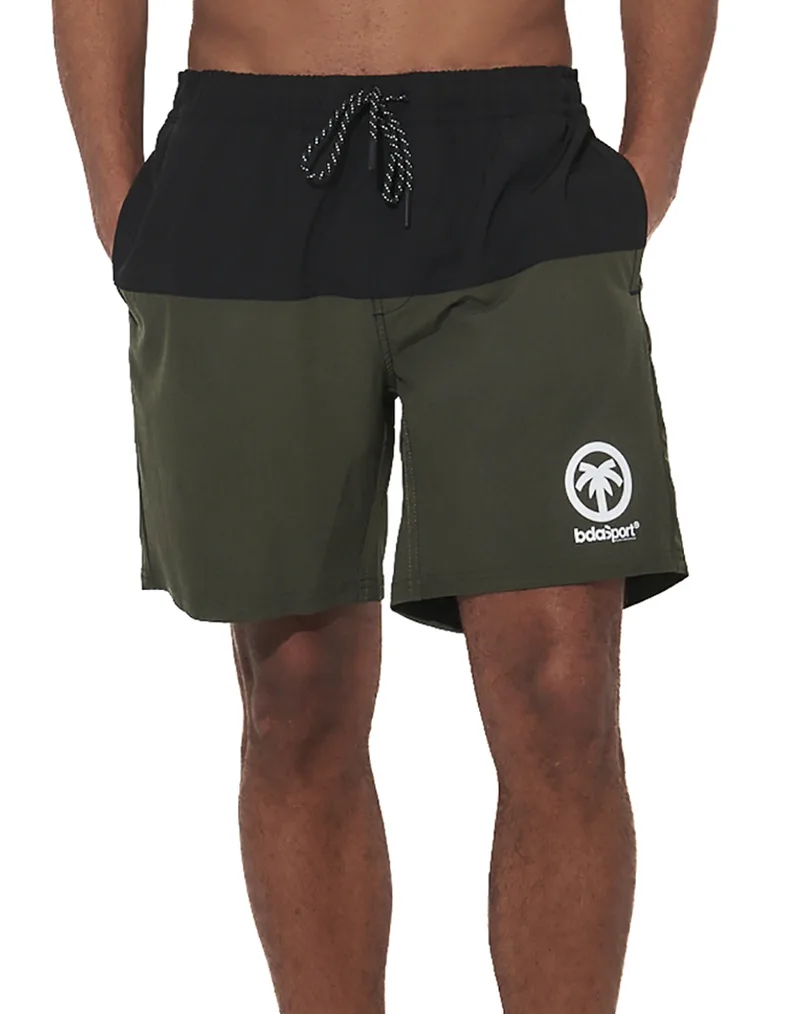 BODY ACTION MEN''S COLORBLOCK SWIM SHORTS 033627-01-BLACK KHAKI Khaki
