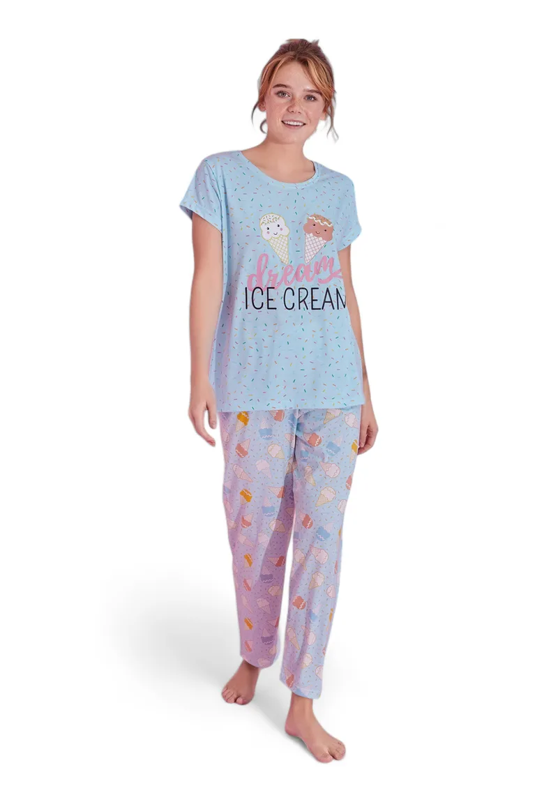 Πιτζάμα γυναικεία μακρύ παντελόνι PijaMood Ice Cream Blue PJMD126194-Γαλάζιο