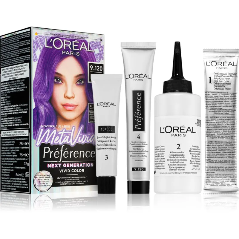 L’Oréal Paris Préférence Meta Vivids προσωρινή βαφή μαλλιών απόχρωση 9.120 Meta Lilac 1 τμχ