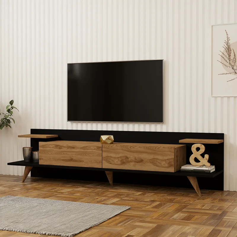 Έπιπλο τηλεόρασης Astry pakoworld oak με ανθρακί 180x36,8x45εκ - PAKO WORLD - 120-000672