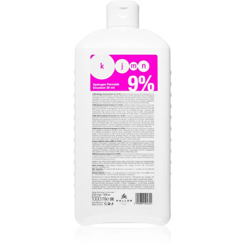 Kallos KJMN Professional Hydrogen Peroxide γαλάκτωμα ενεργοποίησης 9 % 30 vol για επαγγελματική χρήση 1000 ml