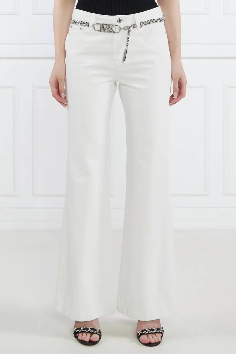 MICHAEL KORS ΠΑΝΤΕΛΟΝΙ JEANS FLAIR ΑΛΥΣΙΔΑ ΜΕΤΑΛΛΙΚΑ LOGO ΛΕΥΚΟ