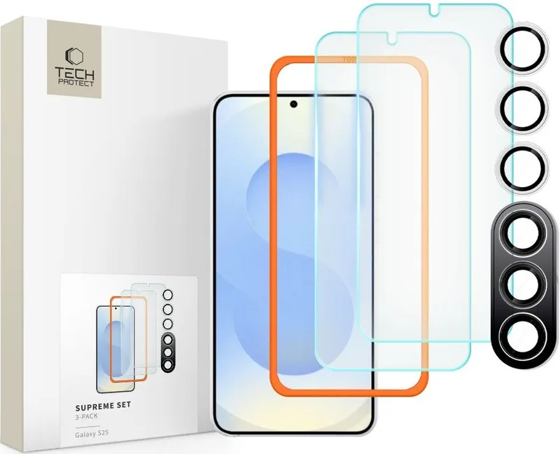 Tempered Glass Samsung Galaxy S25 Tech-Protect Supreme Set με 2 x Αντιχαρακτικά Γυαλιά Προστασίας Οθόνης και 1 x Κάμερας - Clear (5906302322053)
