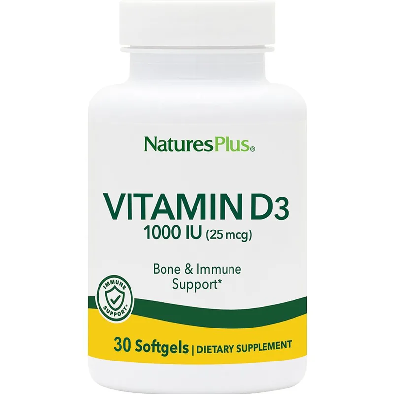 Natures Plus Vitamin D3 1000IU Συμπλήρωμα Διατροφής Βιταμίνης D3 για την Καλή Λειτουργία των Οστών, Δοντιών & Ανοσοποιητικού 30 Softgels