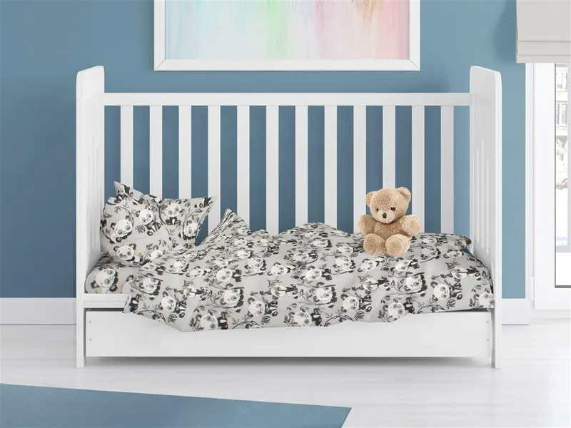 Βρεφικό Πάπλωμα Φανελένιο Κούνιας Dimcol Panda Bear 96 120X160 Grey