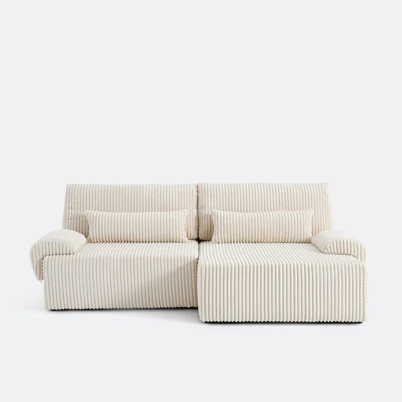 Γωνιακός πτυσσόμενος καναπές-κρεβάτι από βελούδο κοτλέ Μ180xΠ228xΥ100cm