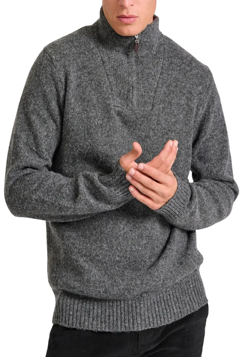 Πουλόβερ Funky Buddha Half-Zip Πλεκτό FBM010-041-09-ANTHRACITE MEL Ανδρικό
