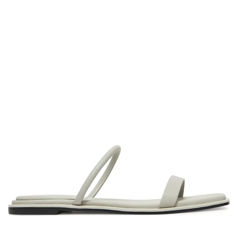 Παντόφλες Calvin Klein Flat Sandal Squared 2-Bar Lth HW0HW02532 Εκρού