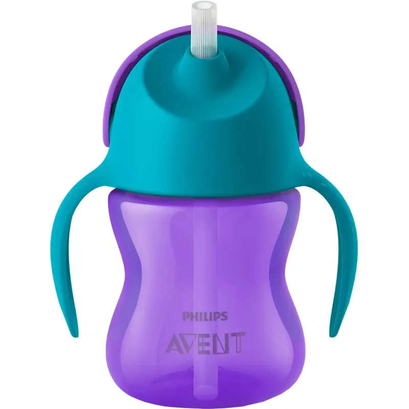 Philips Avent Bendy Straw Cup with Handles 9m+ Μωβ - Πετρόλ Εύχρηστο Πλαστικό Κύπελο με Καλαμάκι & Λαβές για Δραστήρια Νήπια στη Φάση της Ανάπτυξης 200ml, Κωδ SCF796/02