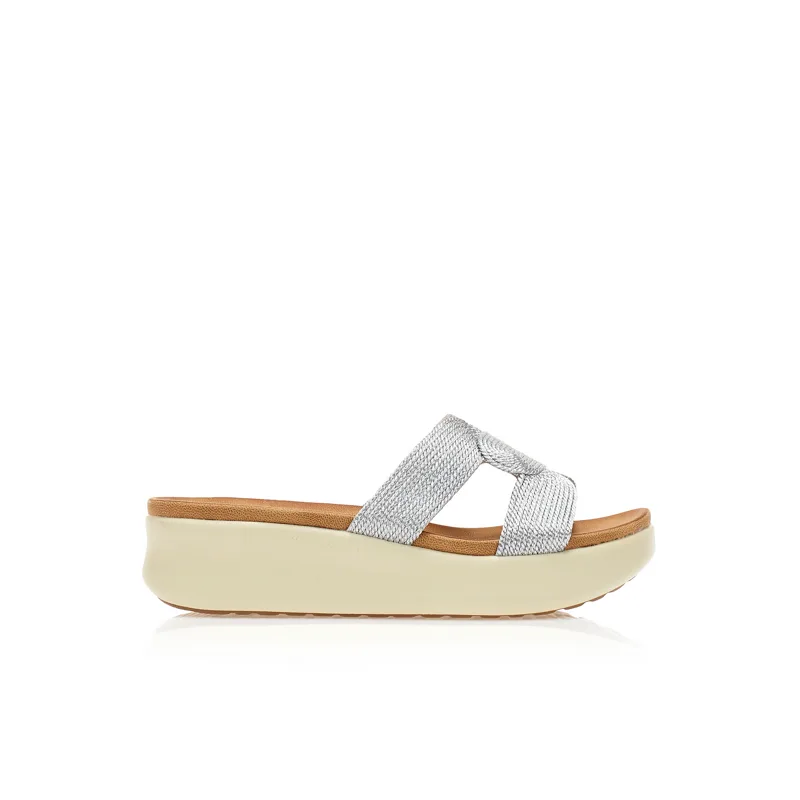 Flatforms ασημί δερματίνη με σχέδιο πλέξη στην φάσα ΑΣΗΜΙ