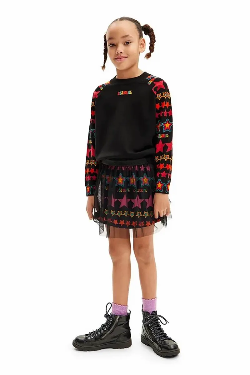 Desigual παιδική φούστα με τούλι με stars print - 24WGFK02 Μαύρο