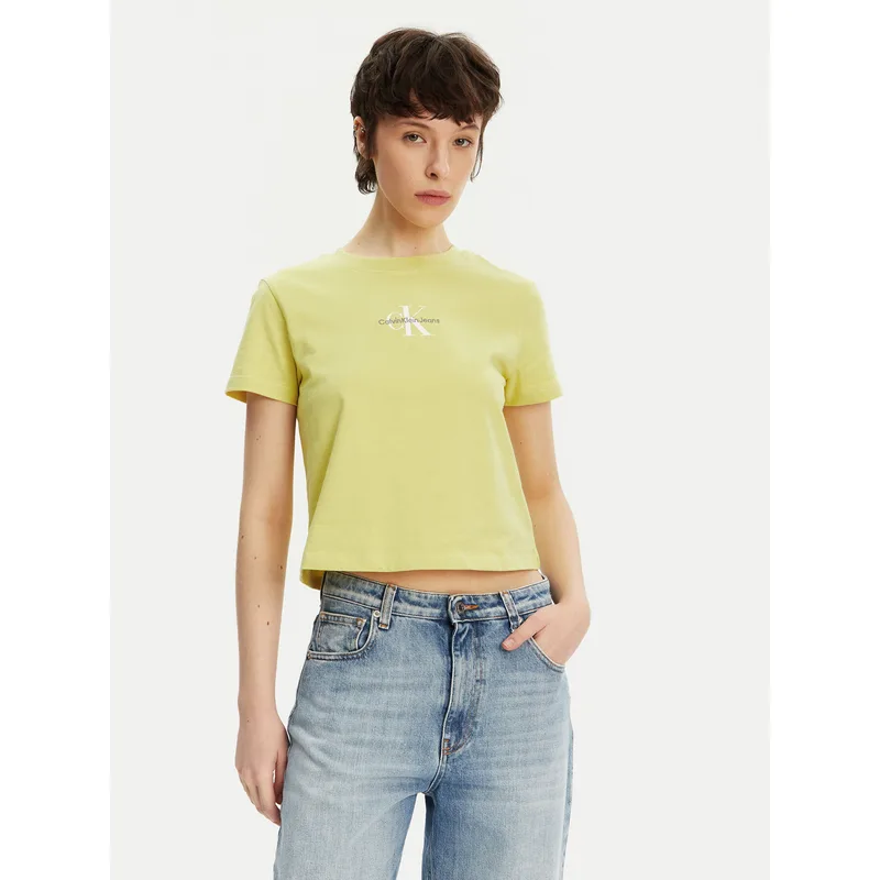 Calvin Klein Jeans T-Shirt Monologo J20J223113 Κίτρινο Slim Fit