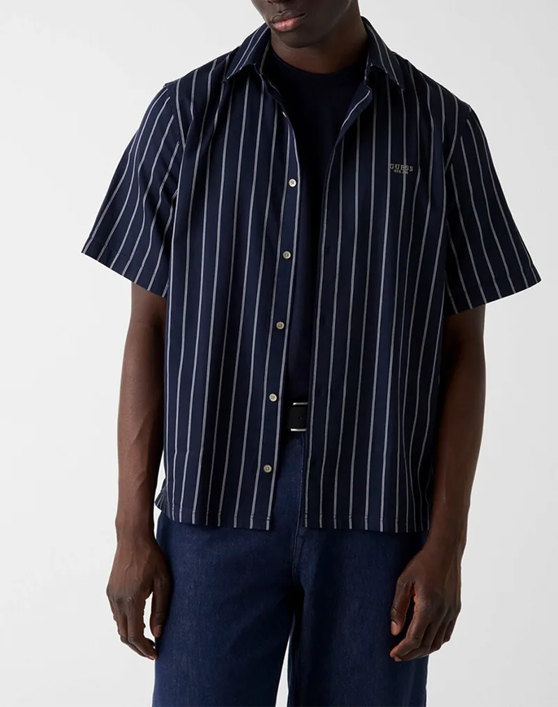 GUESS SS YARN DYED CRINKLE SHIRT ΠΟΥΚΑΜΙΣΟ ΑΝΔΡΙΚΟ M6GH14W1710-SM1M NavyBlue