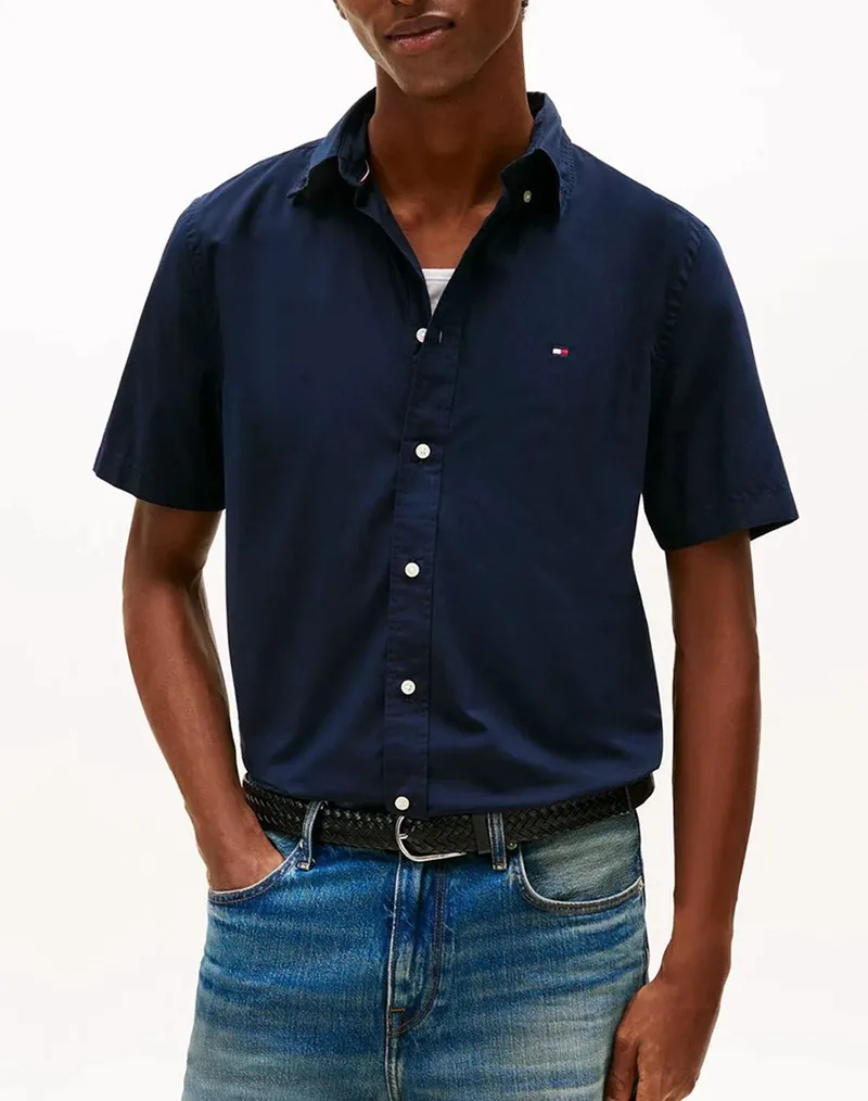 TOMMY HILFIGER FLEX POPLIN SOLID S/S SHIRT MW0MW42248-DW5 NavyBlue